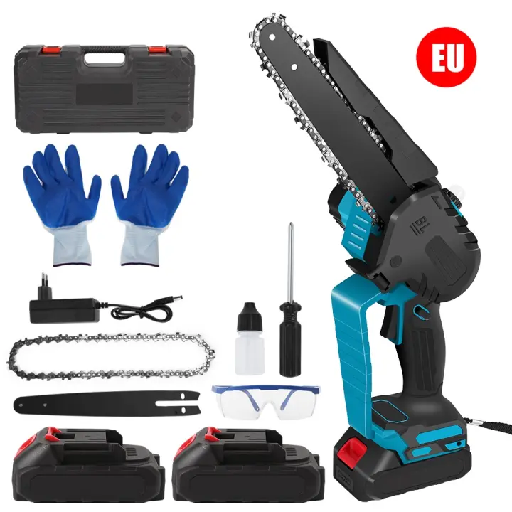 Tronçonneuses électriques sans balais, mini scie à élaguer, travail de calcul, coupe de jardin, outils électriques pour batterie Makita 21V, 8 pouces, 2000W, 21V，2 enchufe de la UE de la batería - 1
