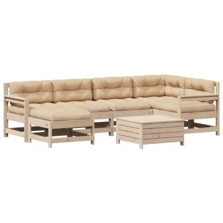 vidaXL Juego de muebles de jardín 7 pzas y cojines madera maciza pino - 1