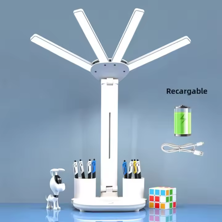 Lámpara De Mesa Recargable Para Estudio Con Ventilador Y Pantalla LED Luz De Lectura Sin Sombrilla Control Táctil Incluye Batería - 1