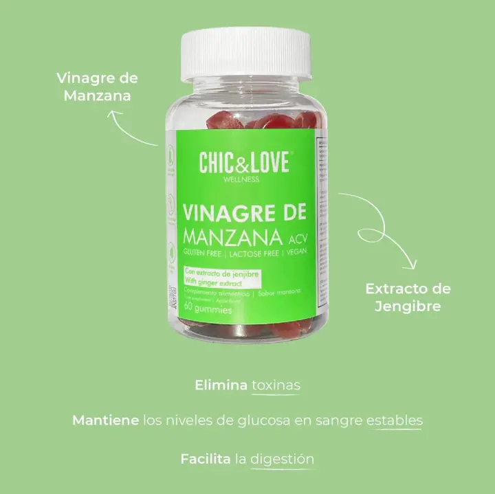 Chic & Love Wellness Gummies Vinagre de Manzana y Extracto de Jengibre, 60 Ud - 1