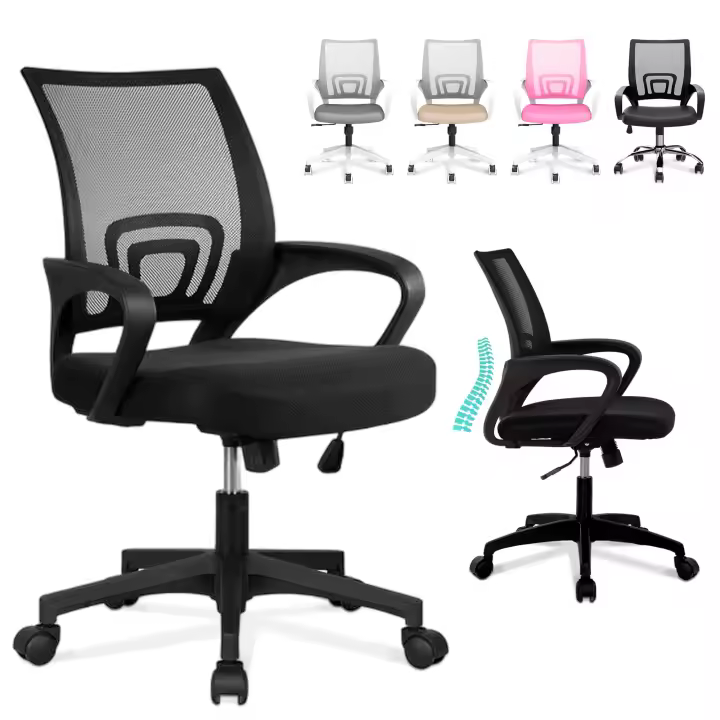 Silla Escritorio Ergonomica - Silla Oficina con Apoyo Lumbar, Estructura de Plastico, Malla Transpirable, Ruedas Giratorias 360° Soporta hasta 120kg - 1