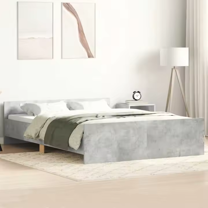 Estructura de cama con cabecero piecero gris hormigón 120x200cm - 1