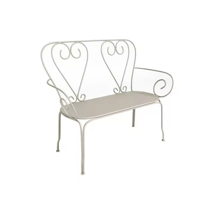Vente-unique - Banco de jardín de metal tipo hierro forjado - Beige - GUERMANTES - 1