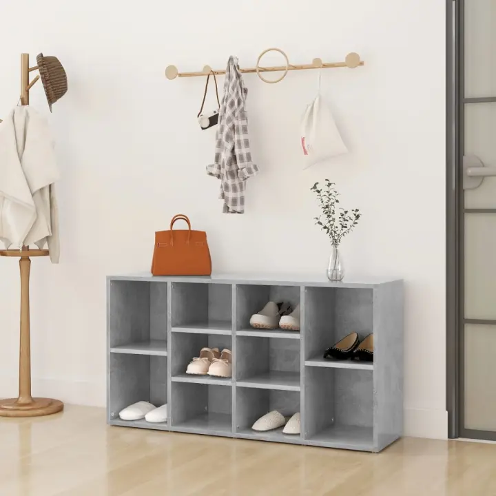 vidaXL Banco zapatero madera contrachapada gris hormigón 103x30x54,5cm - 1