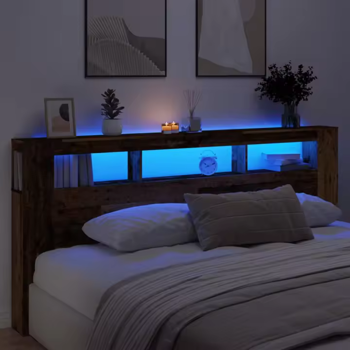 vidaXL Cabecero con LED madera ingeniería envejecida 220x18,5x103,5 cm - 1