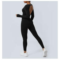 Conjunto De Entrenamiento De Yoga Para Mujer Con Padded Jumpsuit Sin Espalda Y Manga Larga Tights Fitness Running Entrenamiento - details 5