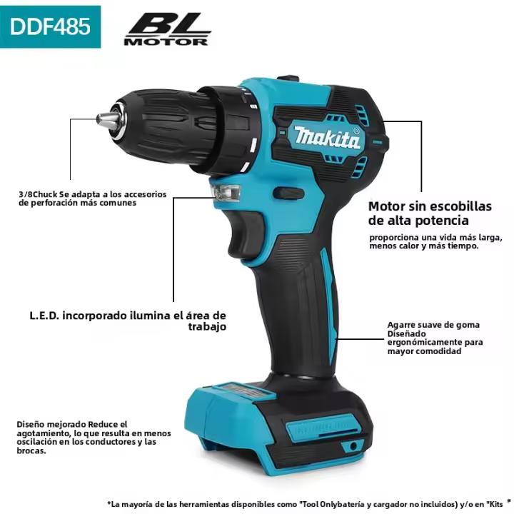 Makita DDF485 LXT Taladro De Martillo Compacto Y Cordless 18V Herramienta Eléctrica Recargable Con Motor Brushless Para DIY En El Hogar - 1