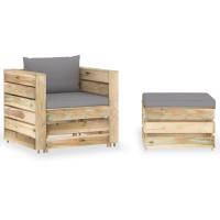 vidaXL Muebles de jardín 2 pzas con cojines madera impregnada en color Crema y gris/crema y marrón/Gris y más | acolchados duraderos para sofás de jardín terraza exterior - details 3
