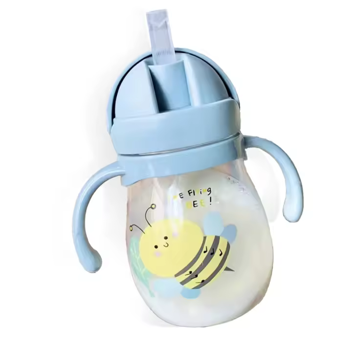 Botella De Bebé 350/250ml Con Pajita Y Balón Antigolpe Anti-Obstrucción Para Niños De Jardín De Infancia Y Escuela Con Mango PP Material Sin BPA - 1