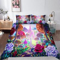 Mushroom Duvet Cover Set Soft Comforter Cover Castle Rose Butterfly Print Pattern 3 Piece Bedding Set with Pillowcase All Season Decor Quilt Cover with Zipper for Kids Adults Single - details 0
