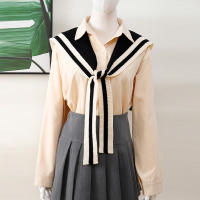 Chal De Punto De Poliéster Hecho a Mano Para Mujer Estilo Preppy Con Rayas Contrastantes Para Primavera Y Otoño - details 3