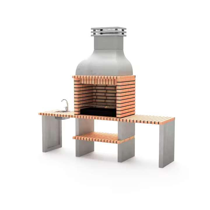 MOVELAR - Barbacoa de Obra Prefabricada para Leña y Carbón Modelo Altea Plus (Gris, Naranja - 268 x 70 x 255 cm) REF: M00044 - Uso en Exteriores - 1