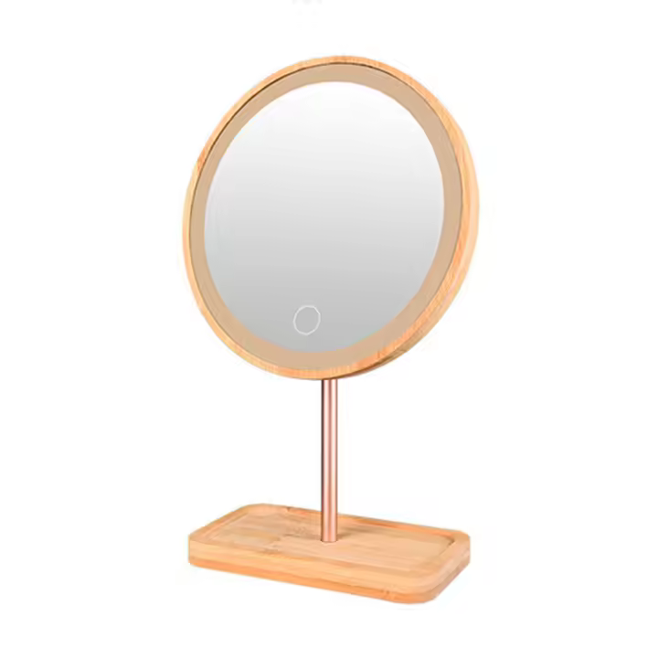 Espejo De Maquillaje De Madera Con Luz LED 3 Modos Espejo De Vestíbulo Desmontable Base De Almacenamiento Recargable Por USB Regalo - 1