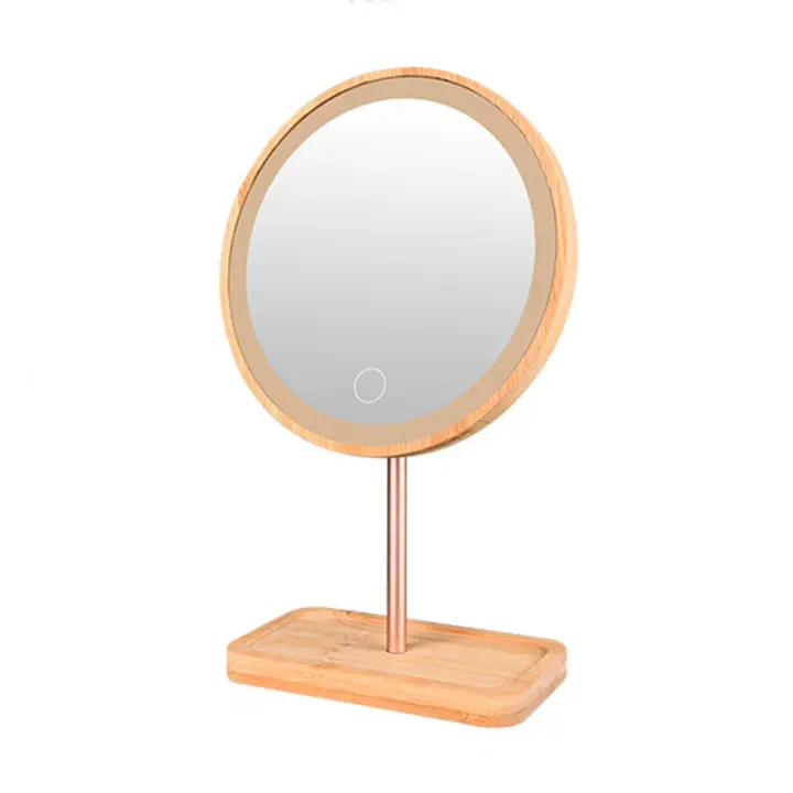 Espejo De Maquillaje De Madera Con Luz LED 3 Modos Espejo De Vestíbulo Desmontable Base De Almacenamiento Recargable Por USB Regalo - 1