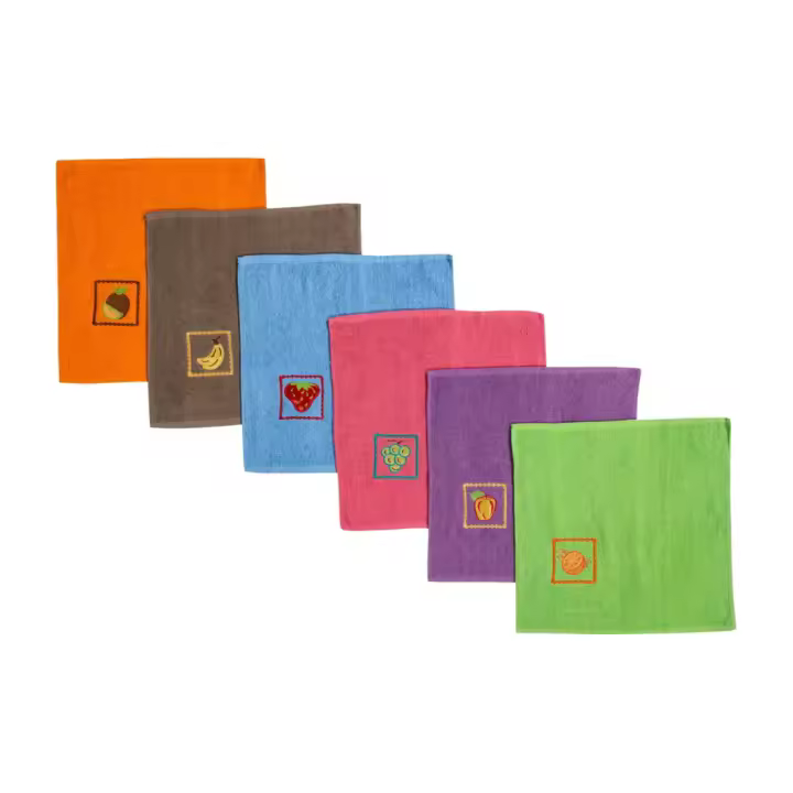 CASTMA GARANTIA DE ALTA CALIDAD - Set de 6 Paños de Cocina Bordados FRUITS 50x50cm 100% Algodón - 1