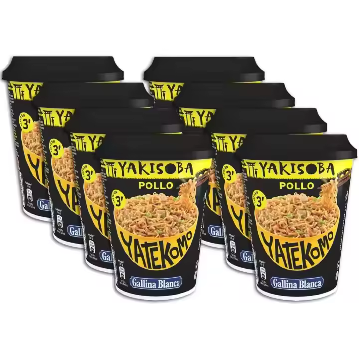GALLINA BLANCA Yatekomo Yakisoba Pollo Vaso 93gr Pack 8 - Fideos Instantáneos Yakisoba con Pollo, 93g, Paquete de 8 - 1