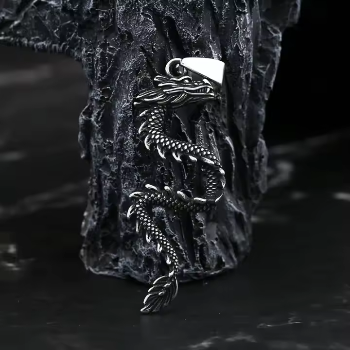 Collar De Dragón 3D Para Hombres Y Mujeres En Acero Inoxidable 316L Colgante Animal Cadena De Suéter Joyería Punk Regalo Para Novio - 1