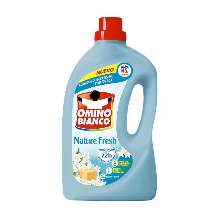 Omino Bianco - Detergente Líquido Nature Fresh, 45 Dosis, 1800ml + 40ml, Limpieza Profunda con Jabón Natural, Fragancia Fresca y Duradera, Apto para Pieles Sensibles - 1