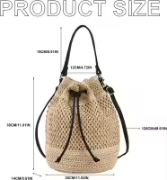 Bolsa de paja para mujer, bolsa de playa tejida de verano con cordón de cordón, bolso de mano para vacaciones - details 4