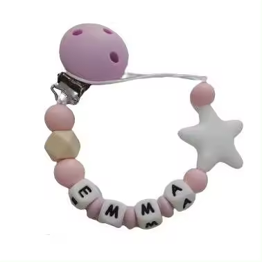 Chupetero de Silicona personalizado. Cadena de chupete personalizada, libre BPA. La Cestita del Bebé - 1
