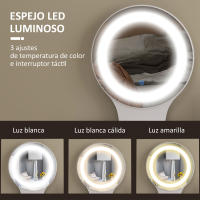 HOMCOM Tocador de Maquillaje con Espejo y Luces LED Mesa de Maquillaje con Iluminación Ajustable 5 Cajones y 4 Compartimentos Tocador para Dormitorio Salón Blanco - details 3