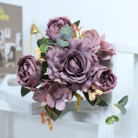 Bouquet De Flores Artificiales Rosa Silken Vintage Con Hydrangea Y Peony Decoración De Boda Para Novia Accesorios Para El Hogar - details 3
