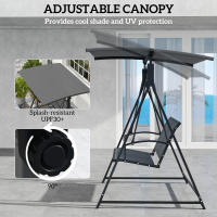 Outsunny Columpio de Jardín Exterior de 2 Plazas Balancín de Jardín Exterior con Toldo Ajustable 90° Protección UV 30+ y Estructura Triangular de Metal Carga 220 kg 160x112x162 cm Caqui - details 9