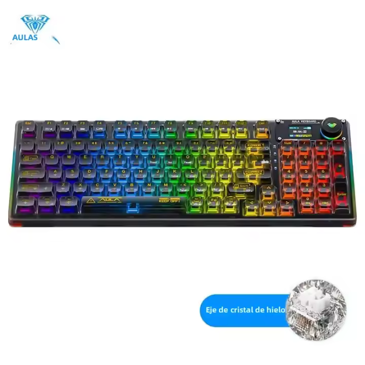 Teclado Mecánico Inalumbrado AULA F98PRO Transparente Bluetooth 2,4G RGB Retroiluminado Intercambiable Para Juegos Y Personalización - 1