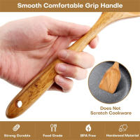 LMETJMA Set De Utensilios De Cocina De Madera Teak Natural 10 Piezas Incluye Cuchara Y Espátula Para Cocinar Y Hornear JT503 - details 3