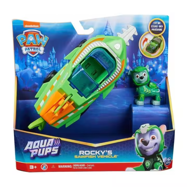 PAW PATROL AQUA PUPS VEHÍCULO PEZ SIERRA DE ROCKY DE SPIN MASTER - 1