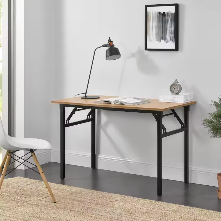 Escritorio Alta plegable altura ajustable 75 - 76,4 cm aglomerado metal  120 x 60 cm - Color haya y Negro [neu.haus] - 1