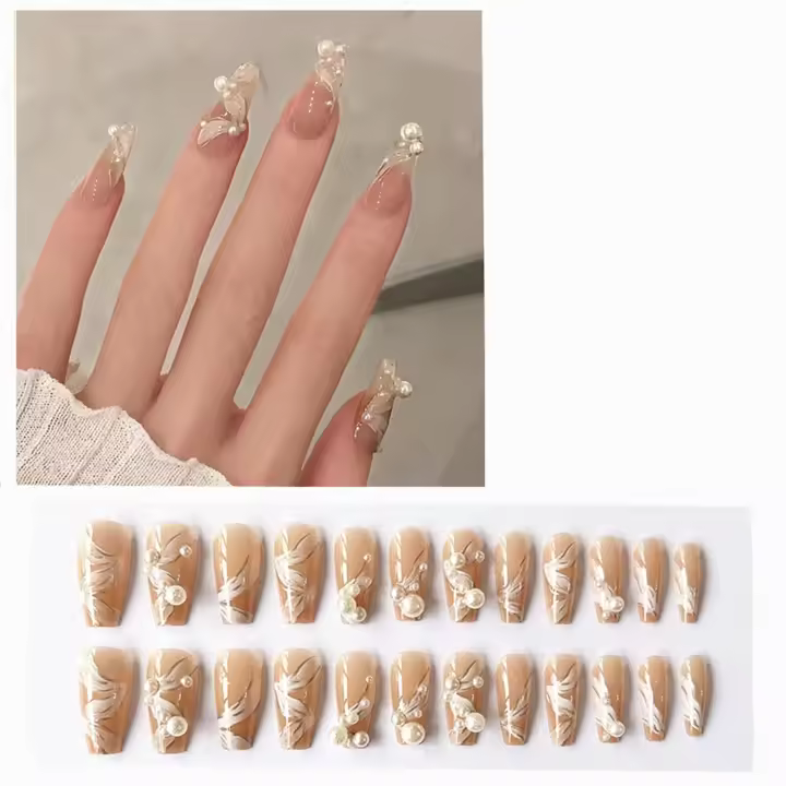 Uñas acrílicas grandes, uñas postizas con Diseños de Diamantes de imitación 3D, uñas postizas para Mujeres y niñas con pegamento. - 1