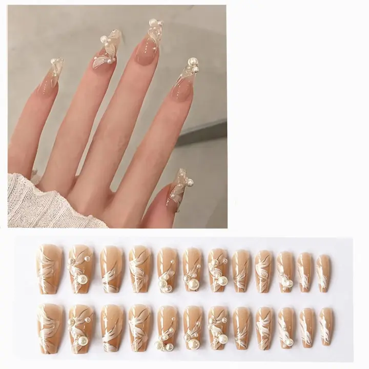 Uñas acrílicas grandes, uñas postizas con Diseños de Diamantes de imitación 3D, uñas postizas para Mujeres y niñas con pegamento. - 1