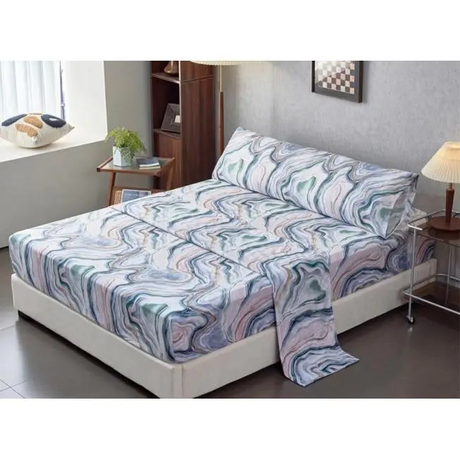 Juego de sabanas estampada (3 piezas): sábana encimera + sábana ajustable + 1 fundas de almohadade no hace bolitas - 1