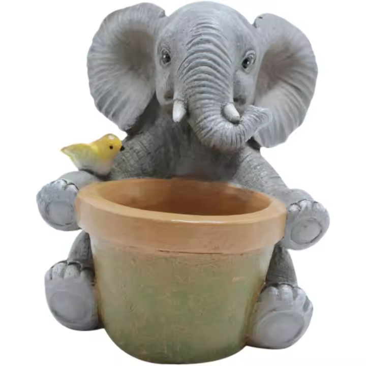 Estatua de elefante para jardín, mini escultura de animal, regalo de inauguración de la casa, figura de resina, maceta para oficina, interior/exterior, con pájaro - 1