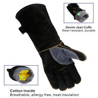 Guantes de cuero de Vaca resistentes al calor y al fuego para chimenea, Horno, Parrilla, Soldadura, manejo de animales - details 2