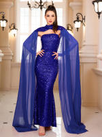 Vestido De Noche Elegante Romagic Para Mujer Con Pelo De Mariposa Desmontable Y Mangas Fluídas De Lentejuelas Vestido De Cumpleaños Y Baile De Prom 2025 Sin Cinturón - details 6