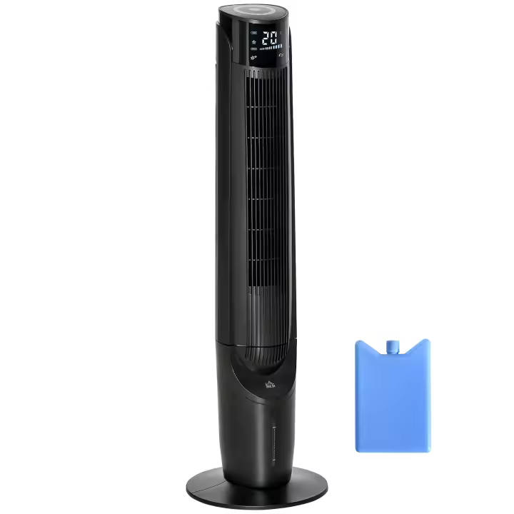 HOMCOM Enfriador de Aire 60W Silencioso con Mando a Distancia 3 Velocidades 4 Modos Oscilación 70° Pantalla LED Táctil y Temporizador 12h para Dormitorio Salón 31,5x31,5x107 cm Negro - 1