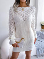 Vestido De Suéter Casual Con Borlas Y Manga Larga Para Mujer Otoño Invierno 2023 Sin Cinturón Estilo Recto De Cuello Abierto - details 4