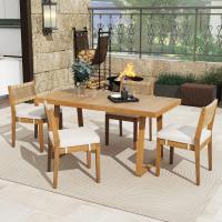 Juego de Mesa de Comedor de Exterior de 5 Piezas para 4, Respaldo de Silla de Ratán PE, Tabla de Mesa y Sillas de Madera de Acacia, Patio de Jardín - details 1