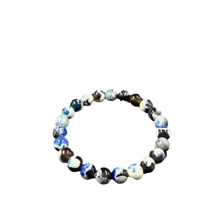 Lucky Pulsera Señoras Piedra Ágata Azul Pulsera Ajustable Cuerda 8mm - 1