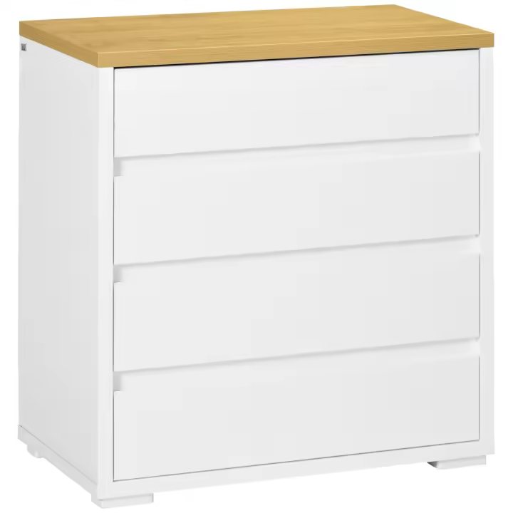 HOMCOM Cómoda 4 Cajones, Cómoda Dormitorio sin Tiradores, Cajonera para Salón, Oficina, Estilo Moderno, 70x37x75 cm, Blanco - 1