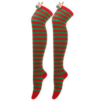 Novena Medias Navideñas Decorativas De Muñeca Calcetines De Pierna Sobre La Rodilla Estampado De Ciervo Y Rayas Para Mujer - details 30