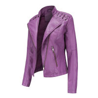 Chaqueta De Motociclista De Cuero PU Para Mujer Chaqueta De Motocross De Cuello Erguido Con Cremallera Ajustada Y Estilo Casual - details 35