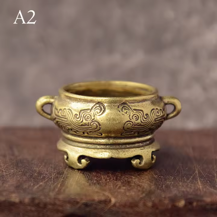 Brass Pocket Lotus Jiuding Incense Burner Hollow Mini Incense Holder Garden Statue Sculpture from Mainland China - 1