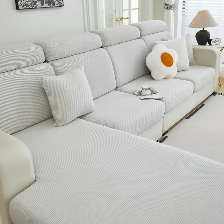 Cubierta De Sofá Elástica De Trenzado Para Sala De Estar Fácil De Limpiar Estilo Rayas Material Poliéster Cómodo Y Duradero - 1