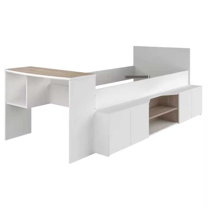 Cama Juvenil con Escritorio Modelo Porto en Color Roble Japonés y Blanco Mate 90x200/190 cm - 1
