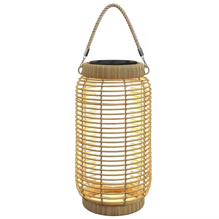 Outsunny Linterna de Jardín de Ratán Farola Solar de Exterior con Panel Solar Luces LED Encendido y Apagado Automático para Interior y Exterior Ø18x37 cm Arena - 1