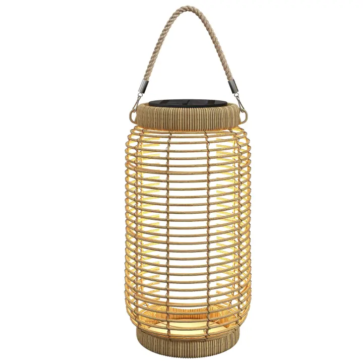 Outsunny Linterna de Jardín de Ratán Farola Solar de Exterior con Panel Solar Luces LED Encendido y Apagado Automático para Interior y Exterior Ø18x37 cm Arena - 1