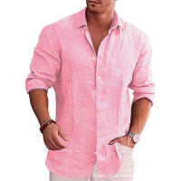 Camisa De Manga Larga Para Hombre Talla Grande Estilo Casual De Algodón Y Lino Color Sólido Camisa De Otoño Popular - details 4